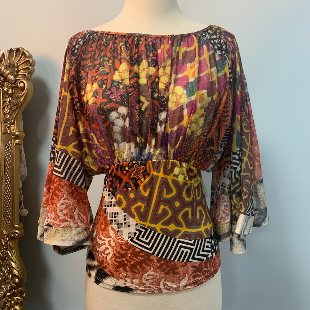 Just Cavalli Low Cut Back Flowy Sleeves Blouse